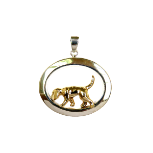 14K Gold or Sterling Beagle Tracking in Wide Oval - Front View