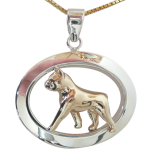 14K Gold or Sterling Silver Boston Terrier in Glossy Oval Pendant