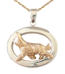 14K Gold or Sterling Silver Briard in Glossy Oval Pendant
