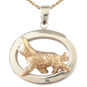 14K Gold or Sterling Silver Briard in Glossy Oval Pendant