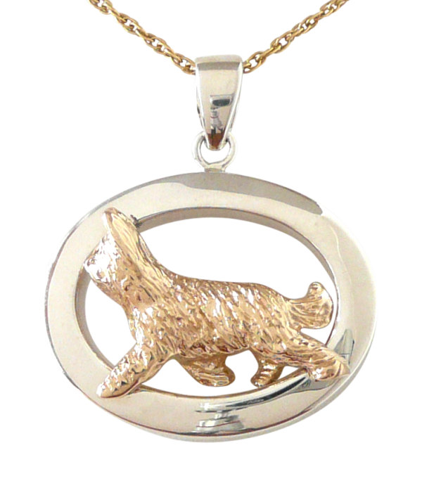 14K Gold or Sterling Silver Briard in Glossy Oval Pendant
