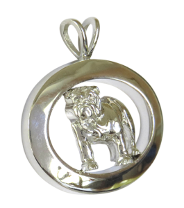 14K Gold or Sterling Silver Bulldog Standing in Glossy Narrow Oval