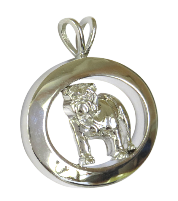 14K Gold or Sterling Silver Bulldog Standing in Glossy Narrow Oval