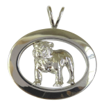 14K Gold or Sterling Silver Bulldog Standing in Glossy Narrow Oval