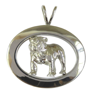 14K Gold or Sterling Silver Bulldog Standing in Glossy Narrow Oval