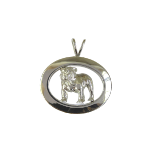 14K Gold or Sterling Silver Bulldog Standing in Glossy Narrow Oval
