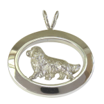14K Gold or Sterling Silver Cavalier King Charles Spaniel in Glossy Oval Pendant