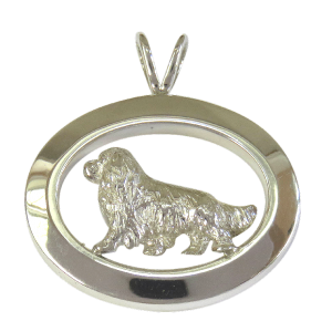 14K Gold or Sterling Silver Cavalier King Charles Spaniel in Glossy Oval Pendant