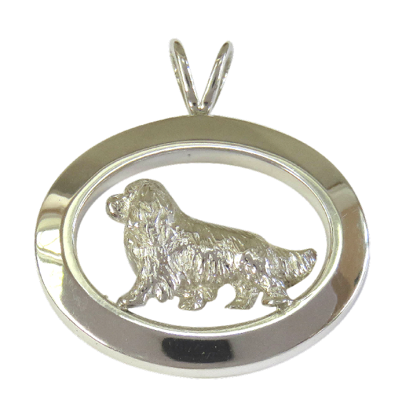 14K Gold or Sterling Silver Cavalier King Charles Spaniel in Glossy Oval Pendant