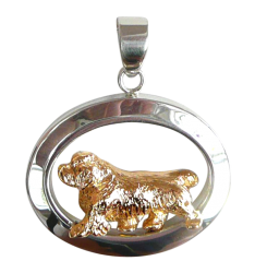 14K Gold or Sterling Silver Clumber Spaniel in Glossy Oval Pendant