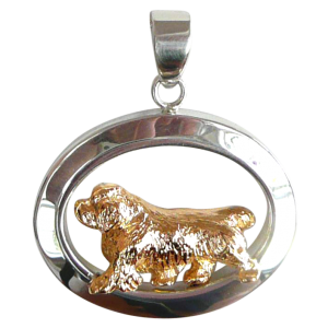 14K Gold or Sterling Silver Clumber Spaniel in Glossy Oval Pendant