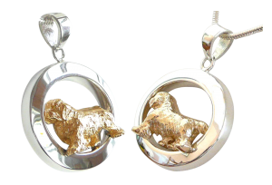 14K Gold or Sterling Silver Clumber Spaniel in Glossy Oval Pendant