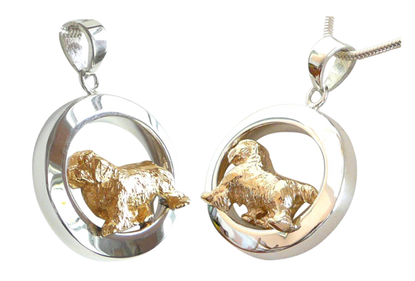 14K Gold or Sterling Silver Clumber Spaniel in Glossy Oval Pendant
