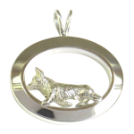 14K Gold or Sterling Silver Pembroke Welsh Corgi in Glossy Oval Pendant
