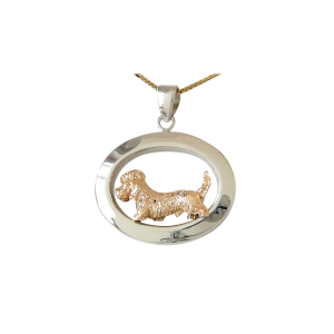 14K Gold or Sterling Silver Dandie Dinmont Terrier in Glossy Oval Pendant