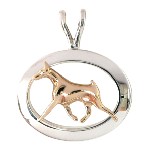 14K Gold or Sterling Silver Doberman Pinscher in Glossy Oval Pendant