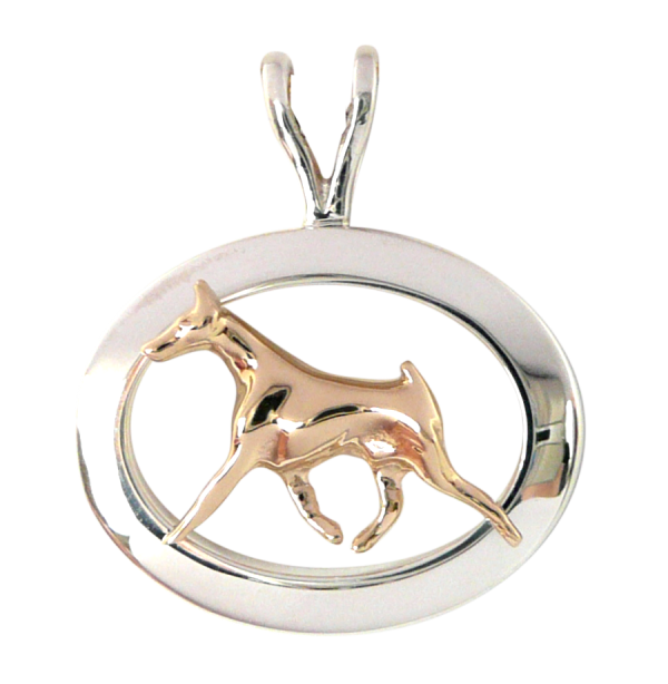 14K Gold or Sterling Silver Doberman Pinscher in Glossy Oval Pendant