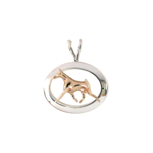 14K Gold or Sterling Silver Doberman Pinscher in Glossy Oval Pendant