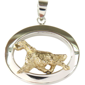 14K Gold or Sterling Silver English Setter in Glossy Oval Pendant
