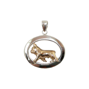 14K Gold or Sterling Silver French Bulldog in Glossy Oval Pendant