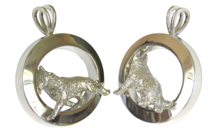 14K Gold or Sterling Silver German Shepherd Dog in Large Glossy Oval Pendant