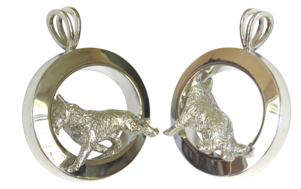 14K Gold or Sterling Silver German Shepherd Dog in Large Glossy Oval Pendant