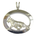 14K Gold or Sterling Silver German Shepherd Dog in Large Glossy Oval Pendant