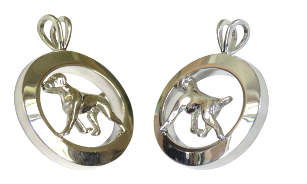 14K Gold or Sterling Silver German Shorthaired Pointer in Glossy Oval Pendant