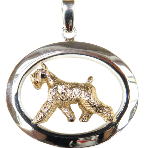 14K Gold or Sterling Silver Tracking Giant Schnauzer in Large Glossy Oval Pendant