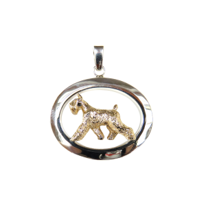 14K Gold or Sterling Silver Tracking Giant Schnauzer in Large Glossy Oval Pendant