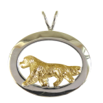 14K Gold or Sterling Silver Golden Retriever in Glossy Oval Pendant