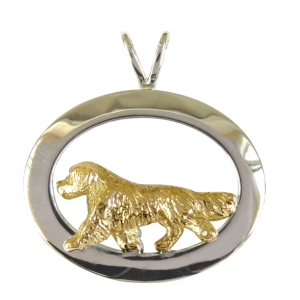 14K Gold or Sterling Silver Golden Retriever in Glossy Oval Pendant