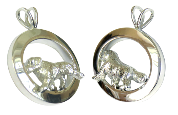 14K Gold or Sterling Silver Golden Retriever in Glossy Oval Pendant