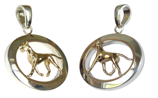 14K Gold or Sterling Silver Great Dane in Glossy Oval Pendant