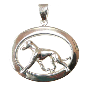 14K Gold or Sterling Silver Greyhound in Glossy Oval Pendant