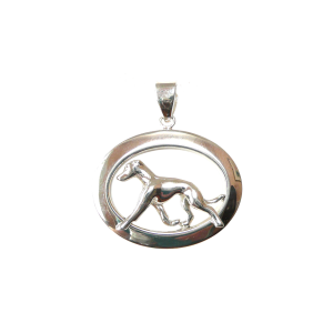 14K Gold or Sterling Silver Greyhound in Glossy Oval Pendant