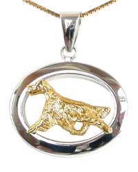 14K Gold or Sterling Silver Irish Setter in Glossy Oval Pendant