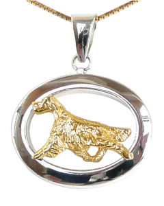 14K Gold or Sterling Silver Irish Setter in Glossy Oval Pendant
