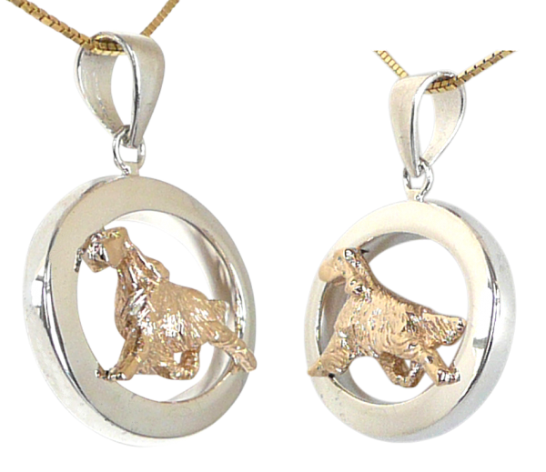14K Gold or Sterling Silver Irish Setter in Glossy Oval Pendant