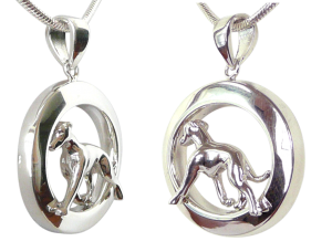 14K Gold or Sterling Silver Italian Greyhound in Glossy Oval Pendant