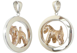 14K Gold or Sterling Silver Tracking Kerry Blue Terrier in Large Glossy Oval Pendant