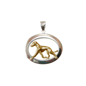 14K Gold or Sterling Silver Whippet in Glossy Oval Pendant