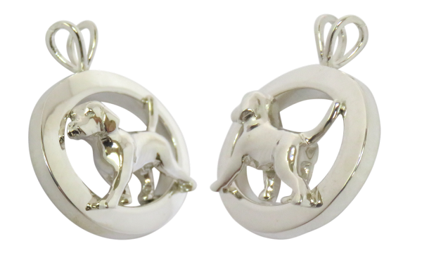 14K Gold or Sterling Silver Trotting Beagle in Glossy Oval Pendant