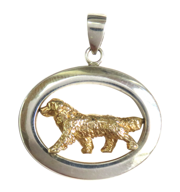 14K Gold or Sterling Silver Trotting Bernese Mountain Dog in Glossy Oval Pendant