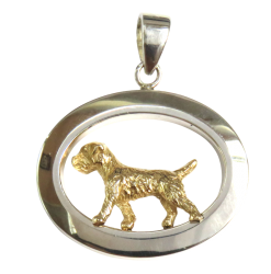 14K Gold or Sterling Silver Trotting Border Terrier in Glossy Oval Pendant
