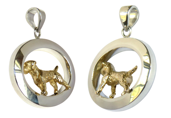 14K Gold or Sterling Silver Trotting Border Terrier in Glossy Oval Pendant