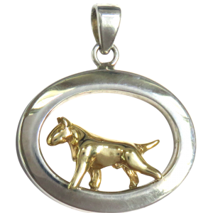 14K Gold or Sterling Silver Bull Terrier in Glossy Oval Pendant