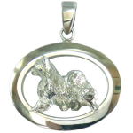 14K Gold or Sterling Silver Longhaired Chihuahua in Glossy Oval Pendant