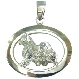 14K Gold or Sterling Silver Longhaired Chihuahua in Glossy Oval Pendant