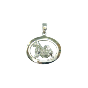 14K Gold or Sterling Silver Longhaired Chihuahua in Glossy Oval Pendant